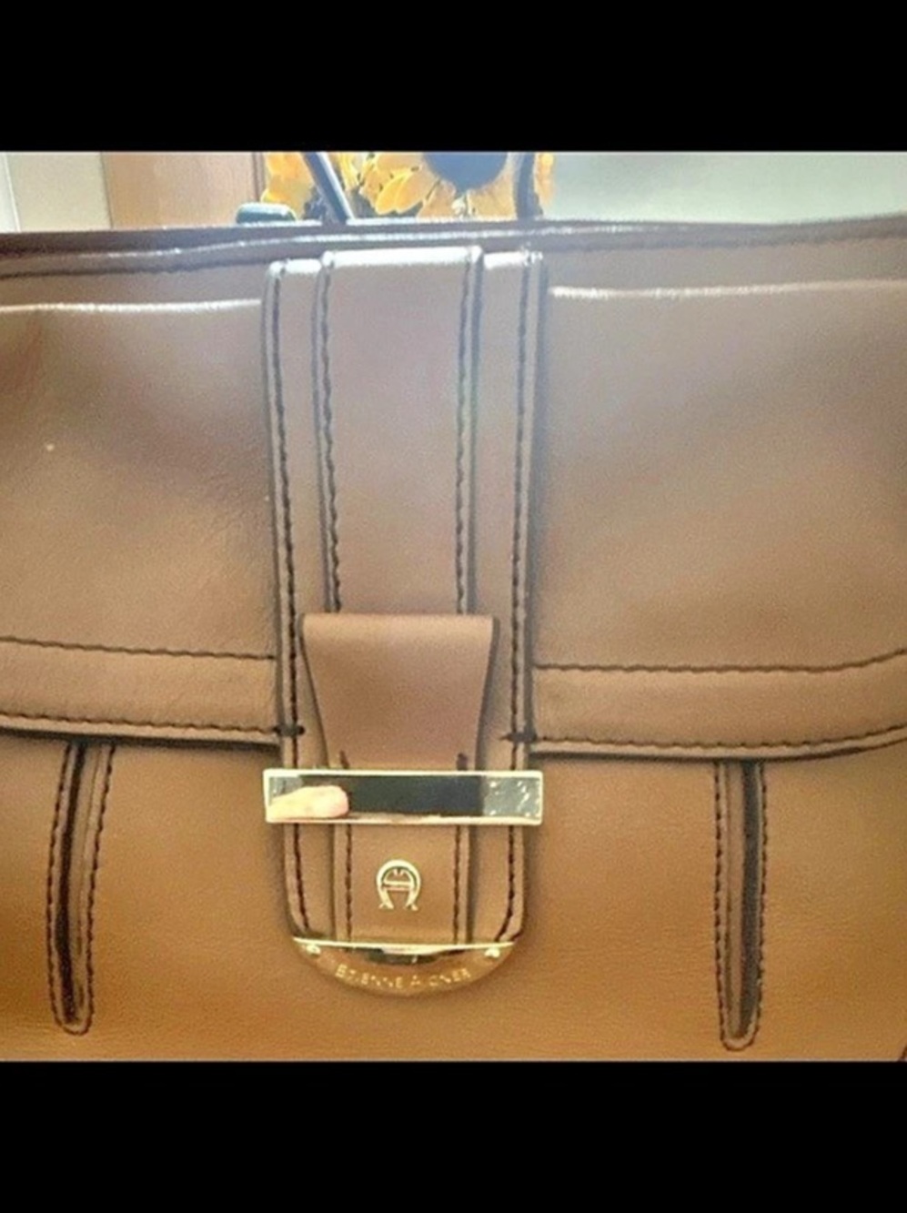 Etienne Aigner Brown Leather Satchel Top Handle Bag Zip Lined Gold Hardware